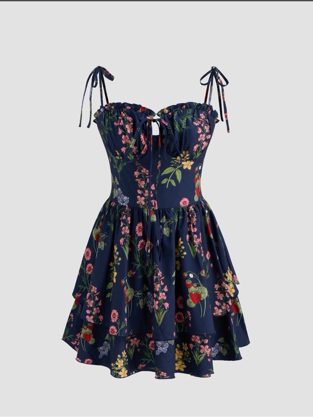 Cider Navy Floral Tie-Shoulder Mini Dress